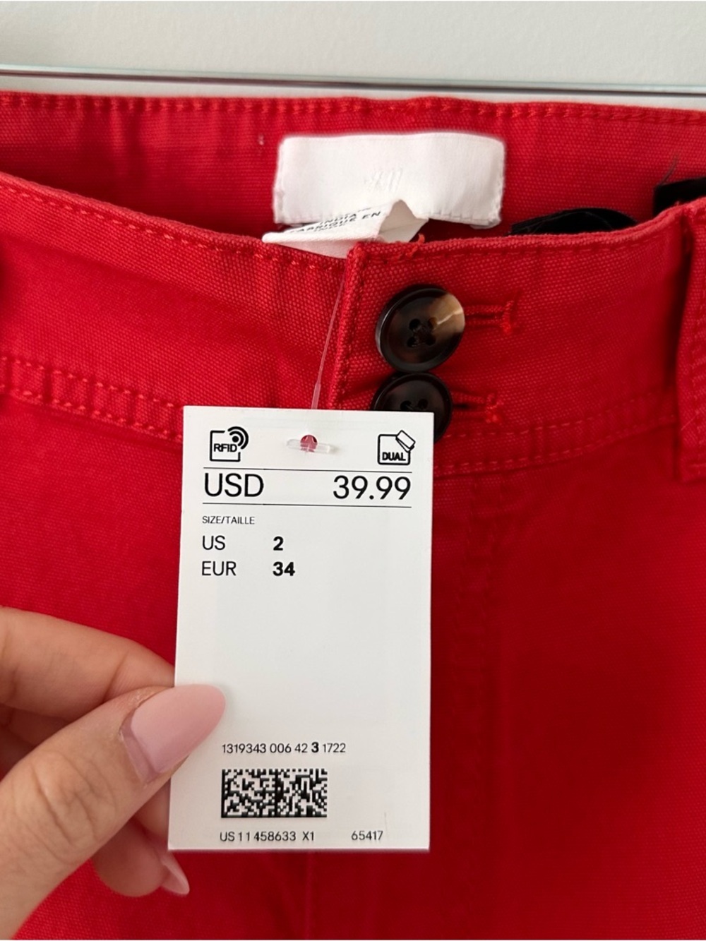 H&M Canvas Trousers Red Wide Leg Pants Jeans Size 2 New July Summer Straight Leg - Picture 7 of 16